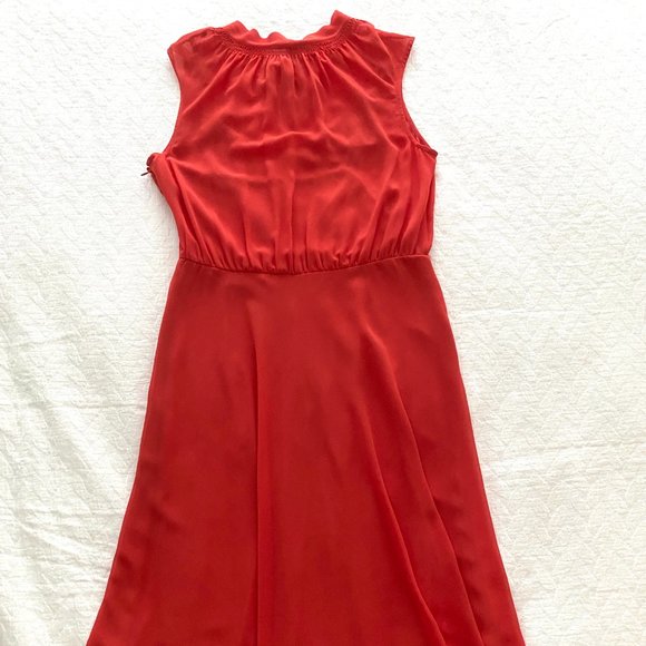 Ann Taylor Chiffon Georgette Orange Midi Dress Size 4 - Picture 6 of 16